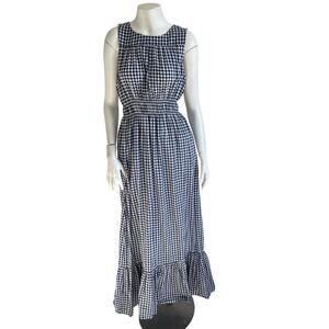 Draper James RSVP Gingham Sleeveless Maxi Dress Size M Navy Blue White Check